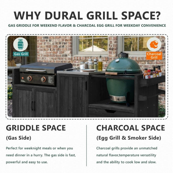English Elm K&k 80 Inch Outdoor Grill Cart Solid Fir Wood Stainless Steel Top Kamado Griddle Station N707P392140B