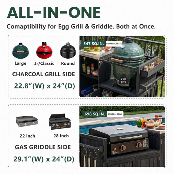 English Elm K&k 80 Inch Outdoor Grill Cart Solid Fir Wood Stainless Steel Top Kamado Griddle Station N707P392140B