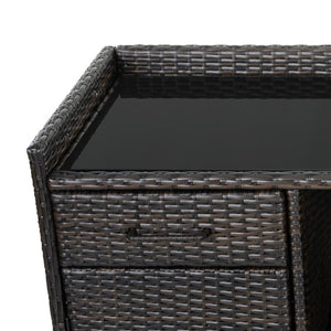 English Elm K&k Outdoor PE Rattan Bar Cabinet with Fridge Cavity Wine Racks and Tempered Glass Top Black+Brown N707P414764D