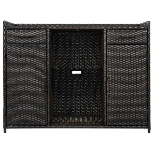 English Elm K&k Outdoor PE Rattan Bar Cabinet with Fridge Cavity Wine Racks and Tempered Glass Top Black+Brown N707P414764D