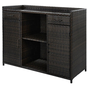 English Elm K&k Outdoor PE Rattan Bar Cabinet with Fridge Cavity Wine Racks and Tempered Glass Top Black+Brown N707P414764D