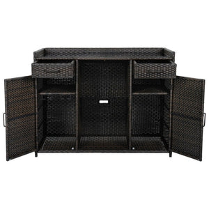 English Elm K&k Outdoor PE Rattan Bar Cabinet with Fridge Cavity Wine Racks and Tempered Glass Top Black+Brown N707P414764D