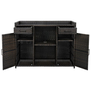 English Elm K&k Outdoor PE Rattan Bar Cabinet with Fridge Cavity Wine Racks and Tempered Glass Top Black+Brown N707P414764D