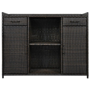 English Elm K&k Outdoor PE Rattan Bar Cabinet with Fridge Cavity Wine Racks and Tempered Glass Top Black+Brown N707P414764D