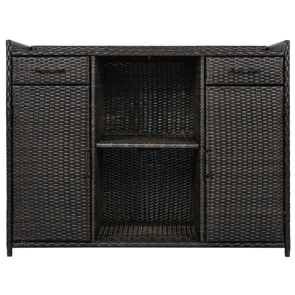 English Elm K&k Outdoor PE Rattan Bar Cabinet with Fridge Cavity Wine Racks and Tempered Glass Top Black+Brown N707P414764D