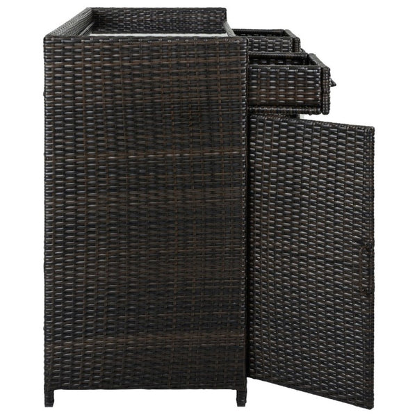 English Elm K&k Outdoor PE Rattan Bar Cabinet with Fridge Cavity Wine Racks and Tempered Glass Top Black+Brown N707P414764D