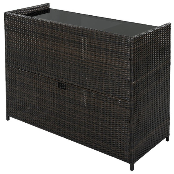 English Elm K&k Outdoor PE Rattan Bar Cabinet with Fridge Cavity Wine Racks and Tempered Glass Top Black+Brown N707P414764D