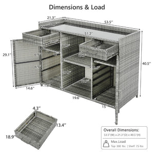 English Elm K&k Outdoor PE Rattan Bar Cabinet with Fridge Cavity Wine Racks and Tempered Glass Top Grey N707P414764G