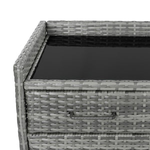 English Elm K&k Outdoor PE Rattan Bar Cabinet with Fridge Cavity Wine Racks and Tempered Glass Top Grey N707P414764G