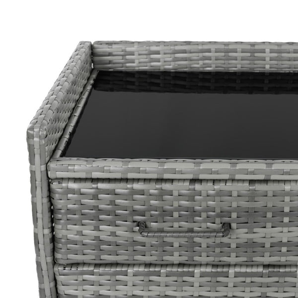 English Elm K&k Outdoor PE Rattan Bar Cabinet with Fridge Cavity Wine Racks and Tempered Glass Top Grey N707P414764G