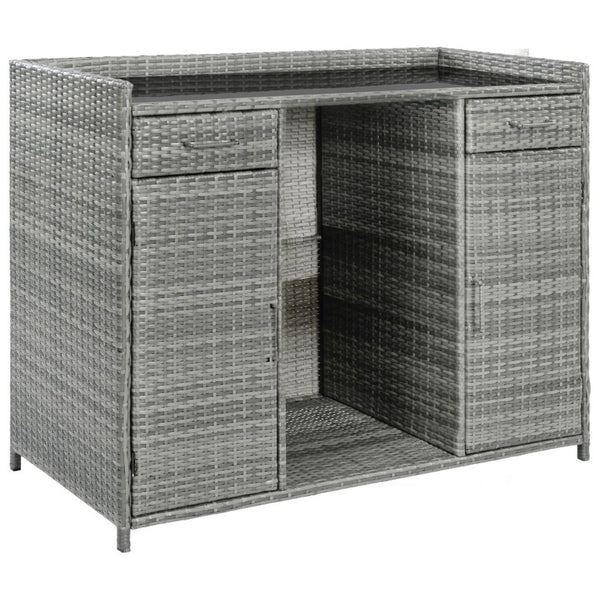 English Elm K&k Outdoor PE Rattan Bar Cabinet with Fridge Cavity Wine Racks and Tempered Glass Top Grey N707P414764G