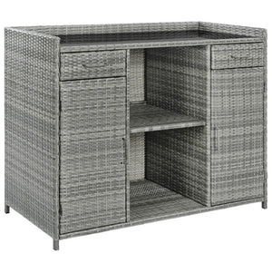 English Elm K&k Outdoor PE Rattan Bar Cabinet with Fridge Cavity Wine Racks and Tempered Glass Top Grey N707P414764G