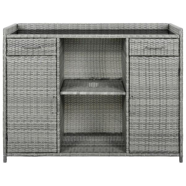English Elm K&k Outdoor PE Rattan Bar Cabinet with Fridge Cavity Wine Racks and Tempered Glass Top Grey N707P414764G