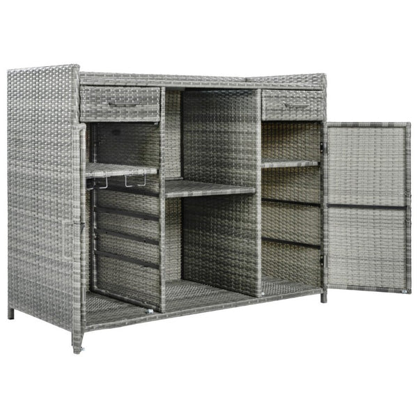 English Elm K&k Outdoor PE Rattan Bar Cabinet with Fridge Cavity Wine Racks and Tempered Glass Top Grey N707P414764G