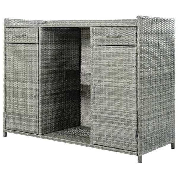 English Elm K&k Outdoor PE Rattan Bar Cabinet with Fridge Cavity Wine Racks and Tempered Glass Top Grey N707P414764G