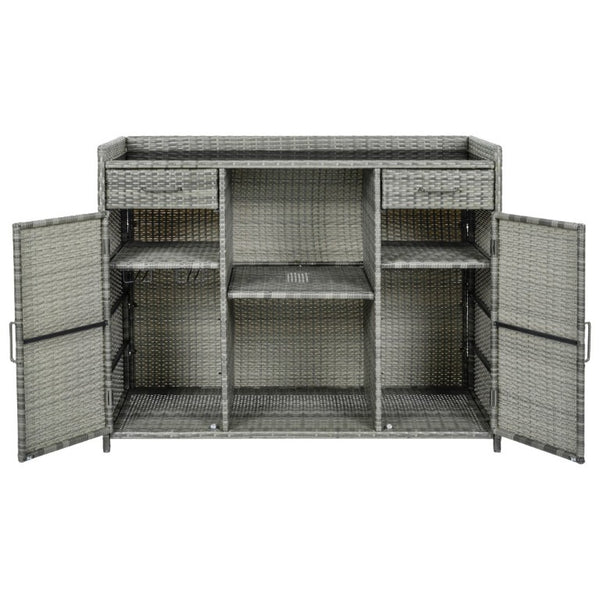 English Elm K&k Outdoor PE Rattan Bar Cabinet with Fridge Cavity Wine Racks and Tempered Glass Top Grey N707P414764G