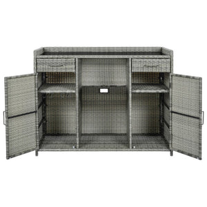 English Elm K&k Outdoor PE Rattan Bar Cabinet with Fridge Cavity Wine Racks and Tempered Glass Top Grey N707P414764G