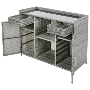 English Elm K&k Outdoor PE Rattan Bar Cabinet with Fridge Cavity Wine Racks and Tempered Glass Top Grey N707P414764G