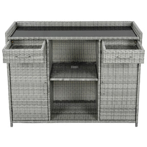 English Elm K&k Outdoor PE Rattan Bar Cabinet with Fridge Cavity Wine Racks and Tempered Glass Top Grey N707P414764G