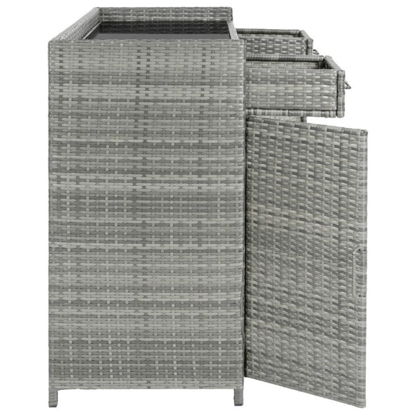 English Elm K&k Outdoor PE Rattan Bar Cabinet with Fridge Cavity Wine Racks and Tempered Glass Top Grey N707P414764G