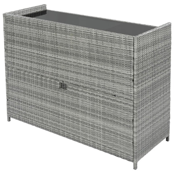 English Elm K&k Outdoor PE Rattan Bar Cabinet with Fridge Cavity Wine Racks and Tempered Glass Top Grey N707P414764G
