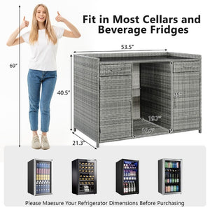 English Elm K&k Outdoor PE Rattan Bar Cabinet with Fridge Cavity Wine Racks and Tempered Glass Top Grey N707P414764G