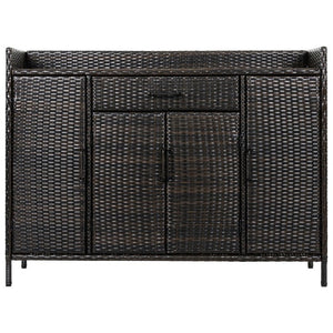 English Elm K&k Outdoor PE Rattan Bar Cabinet with Tempered Glass Top and Adjustable Storage Shelves Black+Brown N707P414781D