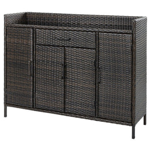 English Elm K&k Outdoor PE Rattan Bar Cabinet with Tempered Glass Top and Adjustable Storage Shelves Black+Brown N707P414781D