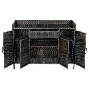 English Elm K&k Outdoor PE Rattan Bar Cabinet with Tempered Glass Top and Adjustable Storage Shelves Black+Brown N707P414781D