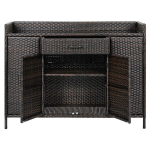 English Elm K&k Outdoor PE Rattan Bar Cabinet with Tempered Glass Top and Adjustable Storage Shelves Black+Brown N707P414781D