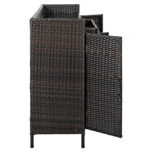 English Elm K&k Outdoor PE Rattan Bar Cabinet with Tempered Glass Top and Adjustable Storage Shelves Black+Brown N707P414781D
