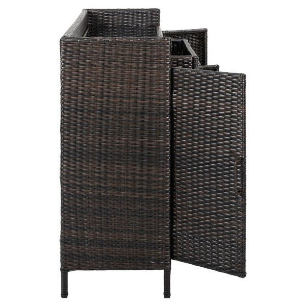 English Elm K&k Outdoor PE Rattan Bar Cabinet with Tempered Glass Top and Adjustable Storage Shelves Black+Brown N707P414781D