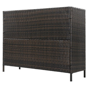 English Elm K&k Outdoor PE Rattan Bar Cabinet with Tempered Glass Top and Adjustable Storage Shelves Black+Brown N707P414781D