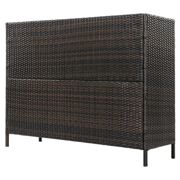 English Elm K&k Outdoor PE Rattan Bar Cabinet with Tempered Glass Top and Adjustable Storage Shelves Black+Brown N707P414781D