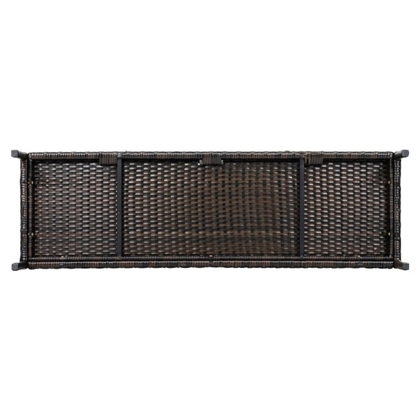 English Elm K&k Outdoor PE Rattan Bar Cabinet with Tempered Glass Top and Adjustable Storage Shelves Black+Brown N707P414781D