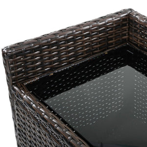 English Elm K&k Outdoor PE Rattan Bar Cabinet with Tempered Glass Top and Adjustable Storage Shelves Black+Brown N707P414781D