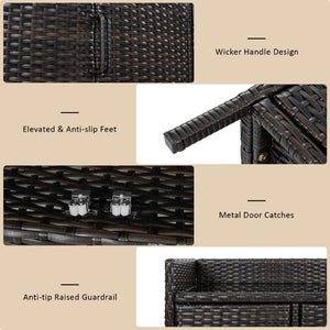English Elm K&k Outdoor PE Rattan Bar Cabinet with Tempered Glass Top and Adjustable Storage Shelves Black+Brown N707P414781D