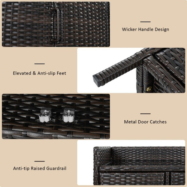 English Elm K&k Outdoor PE Rattan Bar Cabinet with Tempered Glass Top and Adjustable Storage Shelves Black+Brown N707P414781D