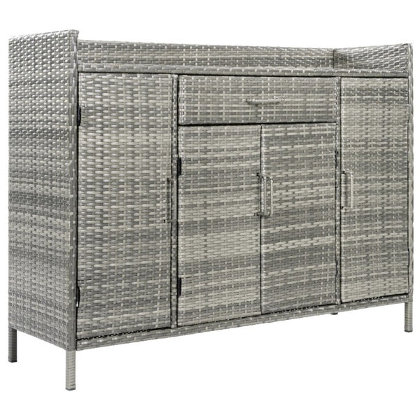 English Elm K&k Outdoor PE Rattan Bar Cabinet with Tempered Glass Top and Adjustable Storage Shelves Grey N707P414781G