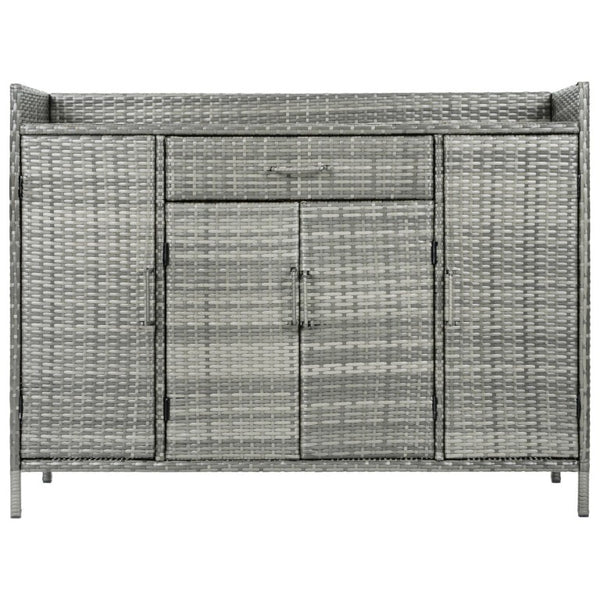 English Elm K&k Outdoor PE Rattan Bar Cabinet with Tempered Glass Top and Adjustable Storage Shelves Grey N707P414781G