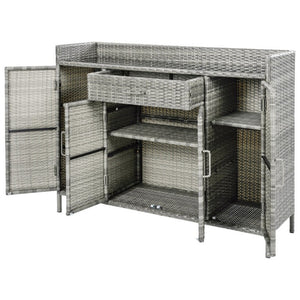 English Elm K&k Outdoor PE Rattan Bar Cabinet with Tempered Glass Top and Adjustable Storage Shelves Grey N707P414781G