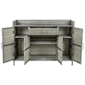 English Elm K&k Outdoor PE Rattan Bar Cabinet with Tempered Glass Top and Adjustable Storage Shelves Grey N707P414781G