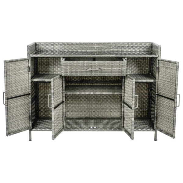 English Elm K&k Outdoor PE Rattan Bar Cabinet with Tempered Glass Top and Adjustable Storage Shelves Grey N707P414781G
