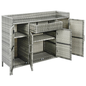 English Elm K&k Outdoor PE Rattan Bar Cabinet with Tempered Glass Top and Adjustable Storage Shelves Grey N707P414781G