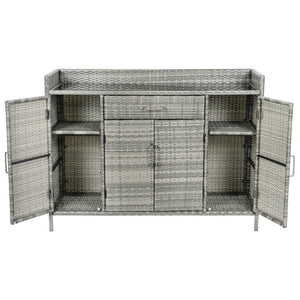 English Elm K&k Outdoor PE Rattan Bar Cabinet with Tempered Glass Top and Adjustable Storage Shelves Grey N707P414781G