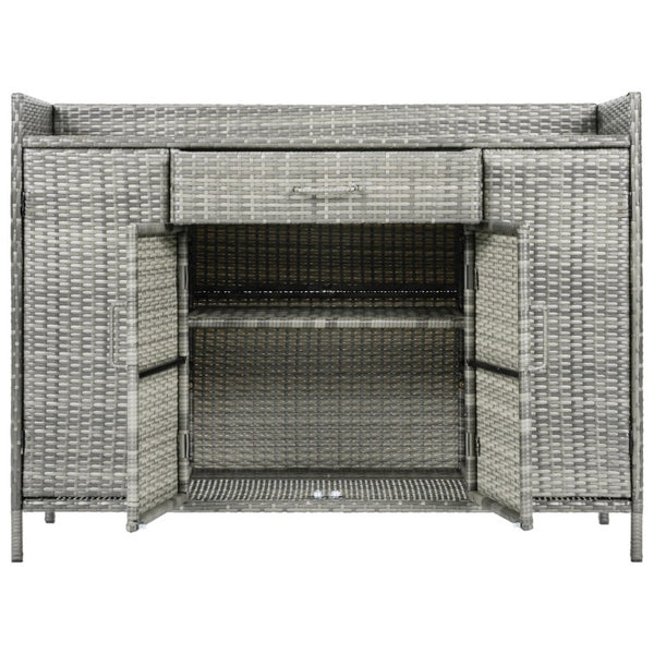 English Elm K&k Outdoor PE Rattan Bar Cabinet with Tempered Glass Top and Adjustable Storage Shelves Grey N707P414781G