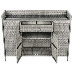 English Elm K&k Outdoor PE Rattan Bar Cabinet with Tempered Glass Top and Adjustable Storage Shelves Grey N707P414781G