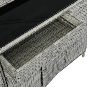 English Elm K&k Outdoor PE Rattan Bar Cabinet with Tempered Glass Top and Adjustable Storage Shelves Grey N707P414781G