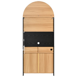 English Elm K&k Farmhouse Pantry Cabinet Tall Arched Storage Hutch with LED Lighting and Charging Black N707P476024B