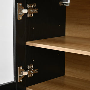 English Elm K&k Farmhouse Pantry Cabinet Tall Arched Storage Hutch with LED Lighting and Charging Black N707P476024B